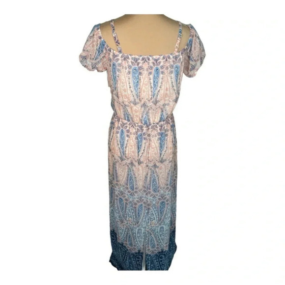 🌸 AS U WISH Maxi Dress Pink Blue Paisley Floral Boho‎ Peasant Fairy Cottagecore - Picture 2 of 8